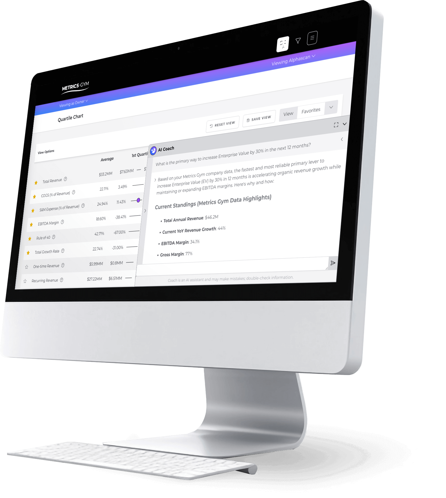 Desktop computer with Metrics Gym in window